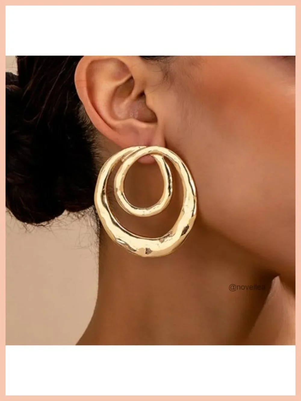 Hammered Geometric Double Hoop Dangle Earrings Gold Silver Leopard Print